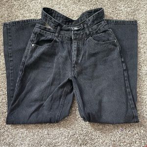 Broken Waistband, High Rise, Baggy Black Faded Denim Jeans